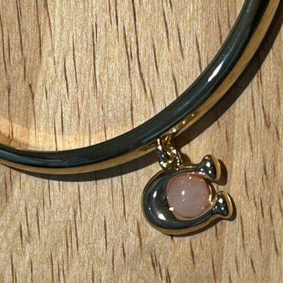 COACH Women’s Gold Logo Charm Hinged Bangle Bracelet - Picture 6 of 8